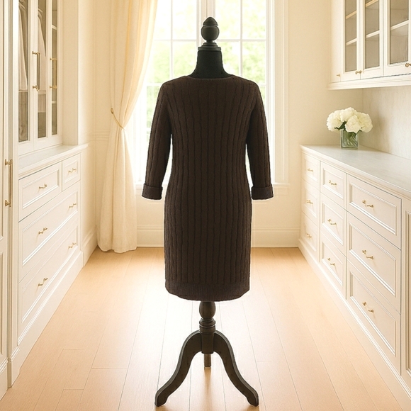 R L Equestrian XL Old Money Knit Midi Preppy Cashmere Cotton Olive Sweater Dress - Picture 4 of 4